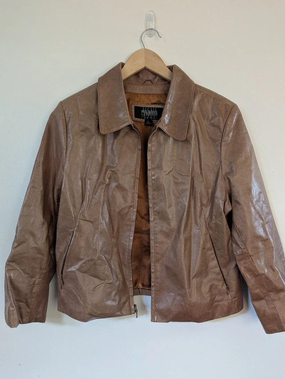 Wilsons Leather Womens Brown Leather Zip Front Jacket L Large